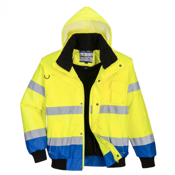 PORTWEST C465, Jachetă Bomber 3 în 1 cu contrast Hi-Vis, 100% poliester 300D Oxford, căptușeală fleece 300g, certificare EN ISO 20471 Clasa 3 [4]