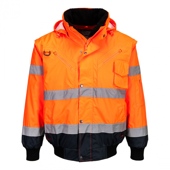 PORTWEST C465, Jachetă Bomber 3 în 1 cu contrast Hi-Vis, 100% poliester 300D Oxford, căptușeală fleece 300g, certificare EN ISO 20471 Clasa 3 [1]