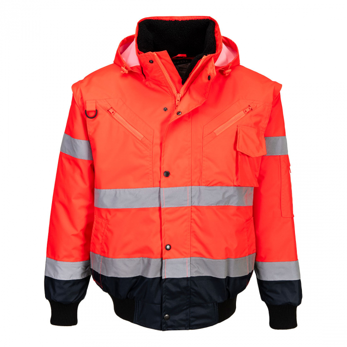 PORTWEST C465, Jachetă Bomber 3 în 1 cu contrast Hi-Vis, 100% poliester 300D Oxford, căptușeală fleece 300g, certificare EN ISO 20471 Clasa 3 [11]