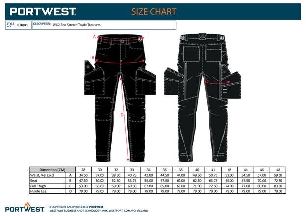 PORTWEST CD881 WX2, Pantaloni Eco Stretch Trade din poliester reciclat și bumbac, 245 g/mp [3]