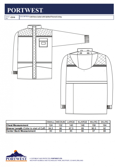 PORTWEST CS10, Jachetă ColdStore 3/4, din poliester Oxford 150 g/mp, căptușeală matlasată 300 g/mp [3]