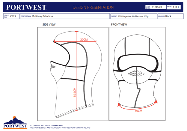 PORTWEST CS23, Cagulă Multiway din poliester și elastan, 260 g/mp [2]