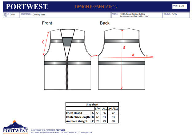 PORTWEST CV01, Vesta de răcire, din poliester tip plasă 60 g/mp, umplutură fire bambus și PVA 330 g/mp [3]