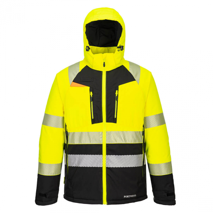 PORTWEST DX430, Jachetă Hi-Vis de iarnă Clasa 2, cu glugă detașabilă (ascunsă), din poliester stretch 150D cu membrană PU 160 g/mp; căptușeală Pongee 80 g/mp; umplutură InsulatexPro 160 g/mp [4]