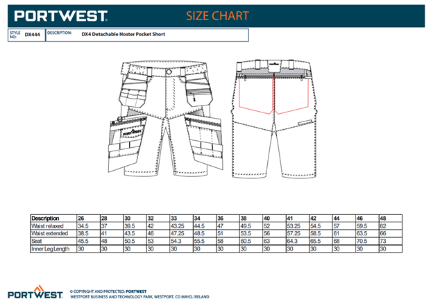 PORTWEST DX4 - 444, Pantaloni scurți cu buzunare holster, din poliester și elastan, 270 g/mp [3]