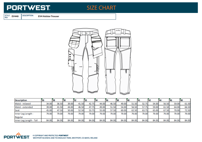 PORTWEST EV4 - 440, Pantaloni în talie din nylon și elastan, 230 g/mp [3]