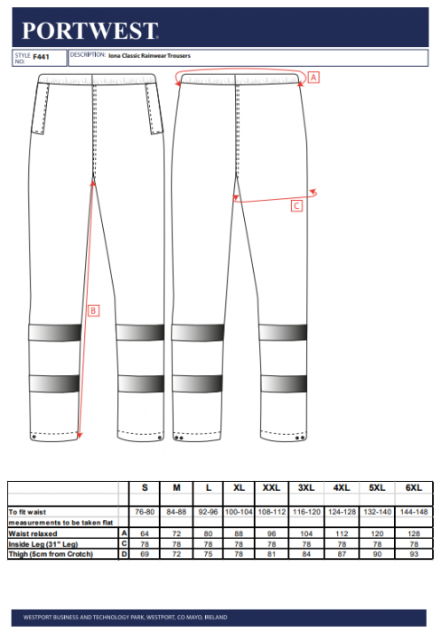 PORTWEST IONA CLASSIC, Pantaloni de ploaie din poliester 190T cu strat PVC, 210 g/mp [2]
