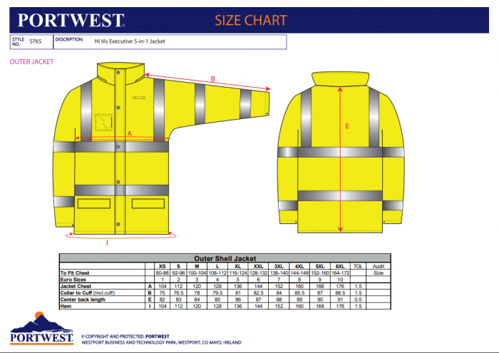 PORTWEST S765, Jachetă HiVis Executive 5-in-1, din poliester 300D, 190 g/mp, căptușeală detașabilă [3]