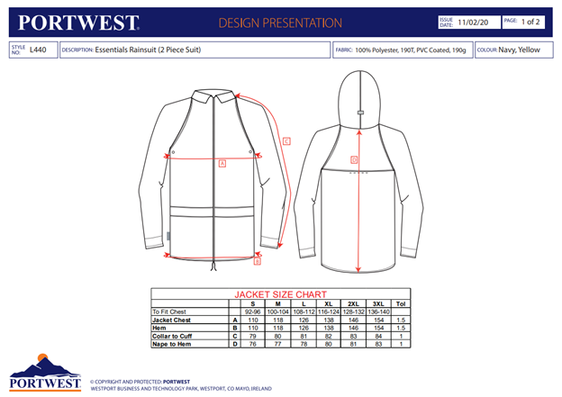 PORTWEST L440, Costum de ploaie Essentials din poliester cu strat PVC, 190 g/mp [4]
