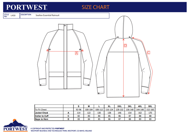PORTWEST L450, Costum de ploaie (2 piese) Sealtex Esential, cu glugă și tiv ajustabil, din PVC/PU 330 g/mp, EN 343 [4]