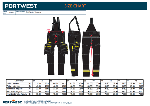 PORTWEST, Pantaloni cu pieptar DX4 de iarnă cu bretele detașabile, din poliester, 300 g/mp, căptușeală termică 160 g/mp [3]