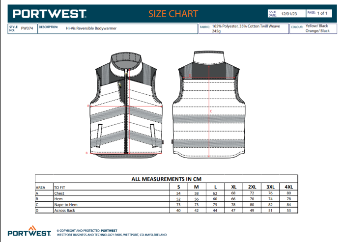 PORTWEST PW374, Vestă HI-VIS reversibilă din policotton, 245 g/mp, căptușeală 300 g/mp [2]