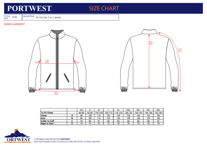 PORTWEST S162, Jachetă 3-in-1 Hi-Vis Lite, din poliester 150D Oxford, 200 g/mp, căptușeală fleece 280 g/mp [3]