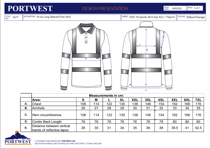 PORTWEST S277, Tricou polo HiVis cu mâneci lungi, din poliester, 175 g/mp [3]