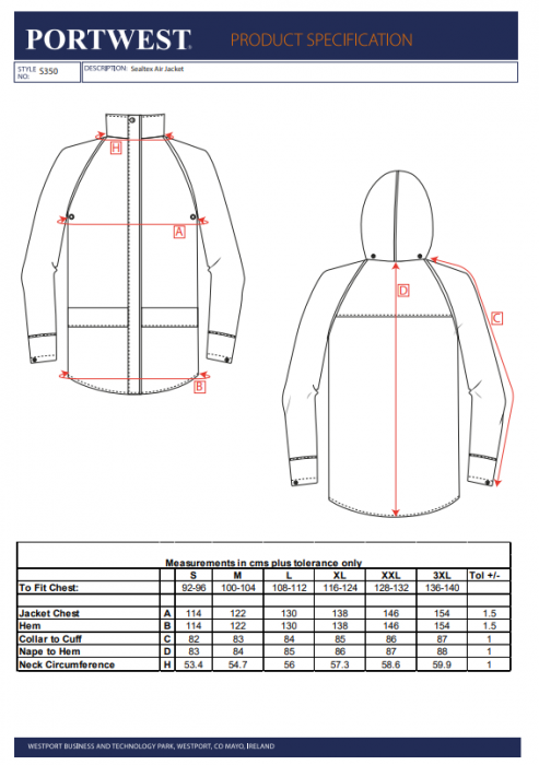 PORTWEST S350, Jachetă Sealtex Air, din poliester tricot impregnat PU, 180 g/mp [3]