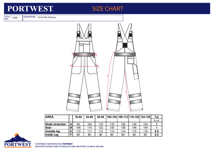 PORTWEST S388, Pantaloni cu pieptar HI-VIS necăptușiți, din poliester, 190 g/mp [3]