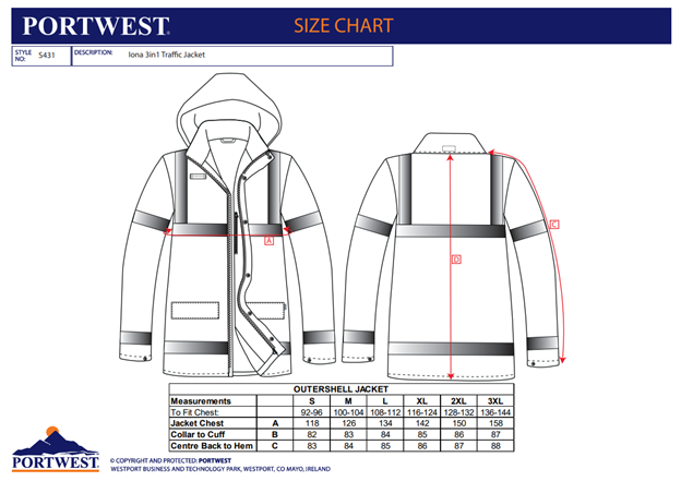 PORTWEST IONA TRAFFIC, Jachetă 3-in-1 din poliester Oxford, 190 g/mp, fleece detașabil [3]