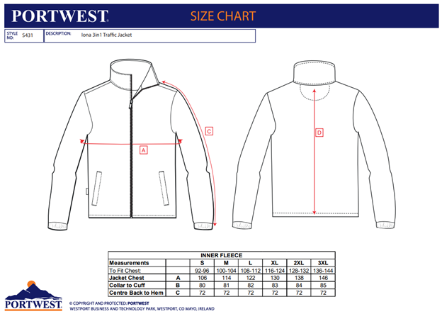 PORTWEST IONA TRAFFIC, Jachetă 3-in-1 din poliester Oxford, 190 g/mp, fleece detașabil [2]