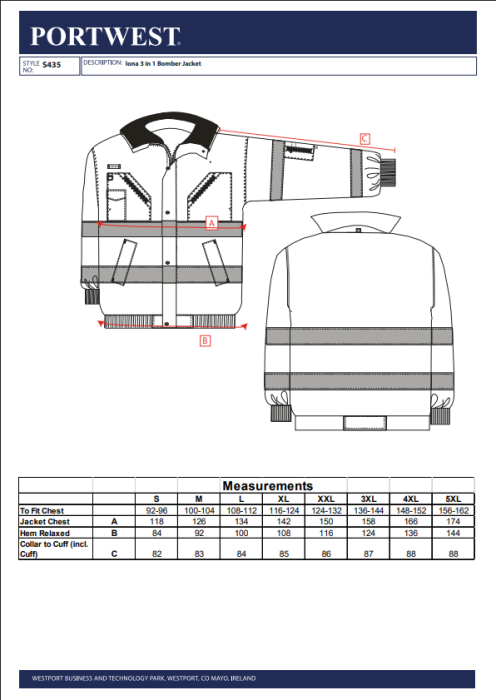 PORTWEST S435, Jachetă bomber tip 4-in-1, cu glugă și guler detașabile, din poliester 300D, 190 g/mp, căptușeală blană 365 g/mp [3]