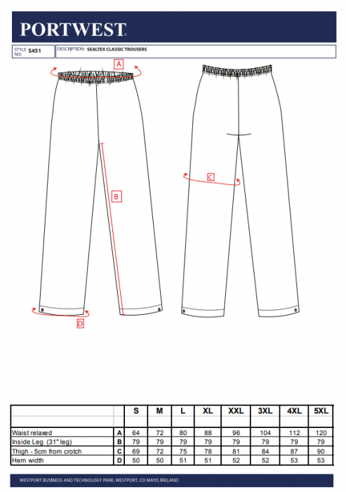 PORTWEST S451, Pantaloni Sealtex Classic, din poliester tricot impregnat PU, 200 g/mp [3]
