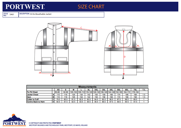 PORTWEST S461, Jachetă Hi-Vis respirabilă de iarnă pentru trafic din poliester 300D Oxford 190 g/mp, căptușeală poliester 170 g/mp [2]