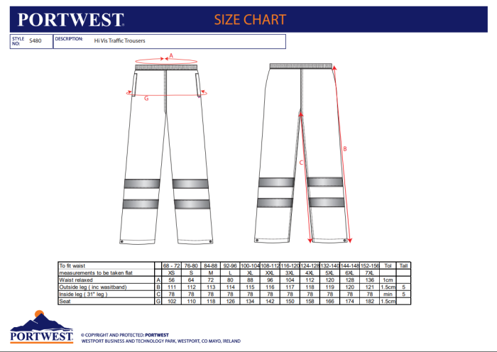PORTWEST S480, Pantaloni în talie HI-VIS, din poliester 300D, 190 g/mp [2]
