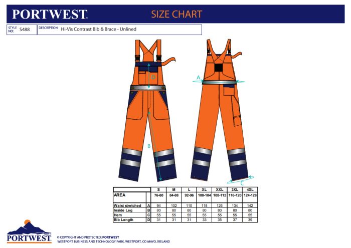 PORTWEST S488, Pantaloni cu pieptar HI-VIS necăptușiți, din poliester 300D, 190 g/mp [3]