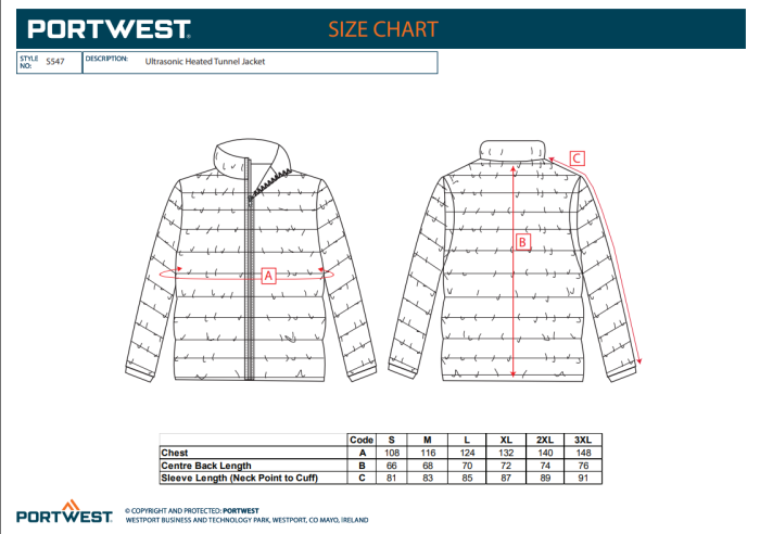 PORTWEST S547, Jachetă Ultrasonic Heated Tunnel, din poliester, 65 g/mp, căptușeală 55 g/mp, umplutură Insulatex Pro 260 g/mp [3]