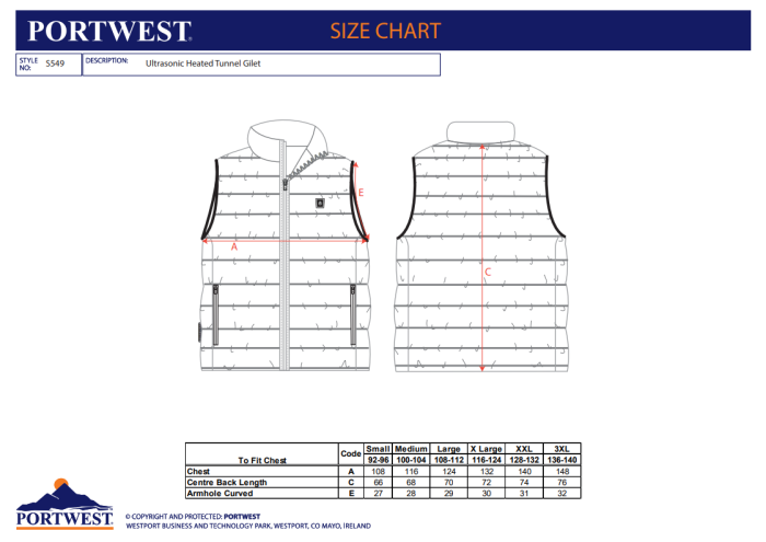 PORTWEST S549, Vesta Ultrasonic Heated Tunnel, din poliester, 65 g/mp, căptușeală 55 g/mp, umplutură Insulatex Pro 260 g/mp [3]