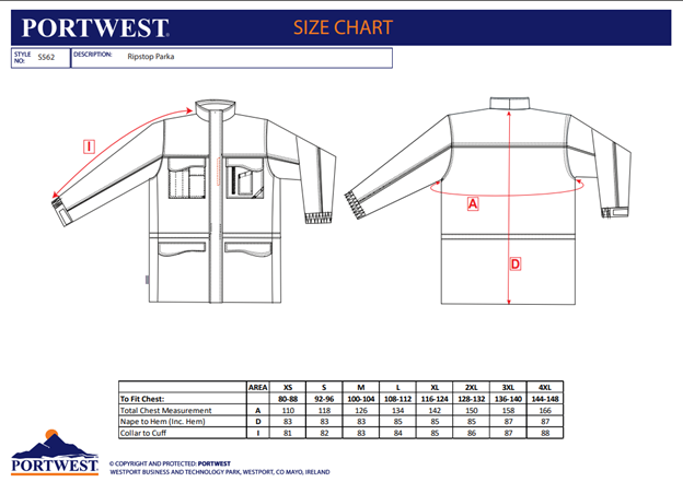 PORTWEST S562, Hanorac Parka RS impermeabil, poliester Ripstop strat superior PVC 250g, izolație termică 170g, captușeală 55g, finisaj Texpel™ Splash Eco [3]