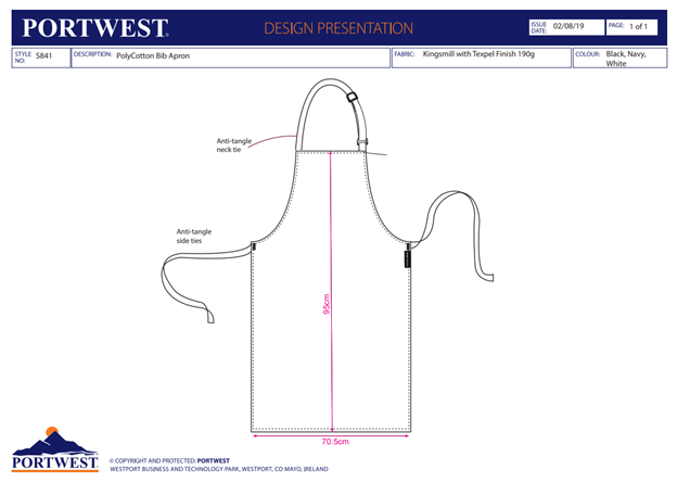 PORTWEST S841, Șorț clasic cu pieptar din polibumbac Kingsmill, 65% poliester / 35% bumbac, 190g, finisaj Texpel™ Splash Eco [3]