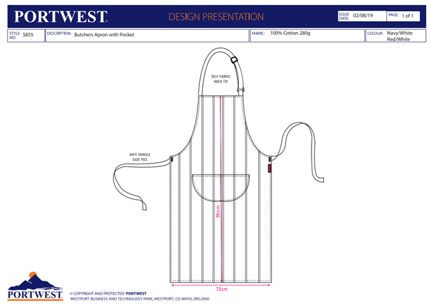PORTWEST S855, Șorț măcelar cu buzunar, 100% bumbac, Kingsmill 280g, pentru industria alimentară [3]