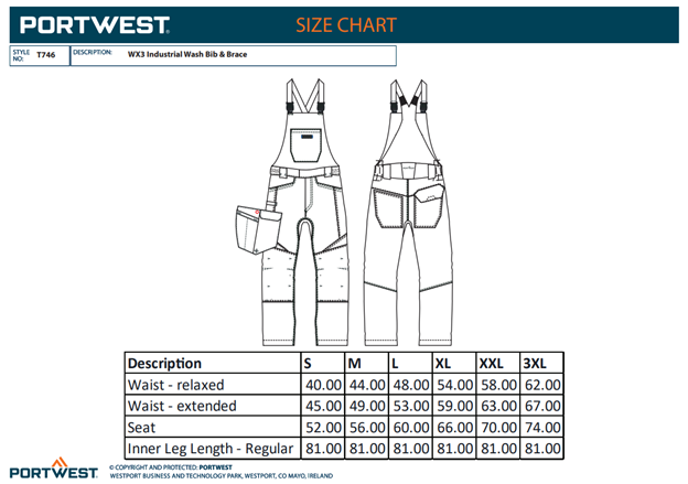PORTWEST T746, Pantaloni cu pieptar cu spălare industrială, din policoton și elastan, 245 g/mp, colecția WX3 [2]