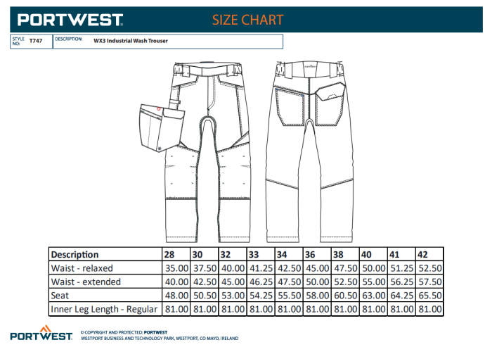 PORTWEST T747, Pantaloni WX3 cu spălare industrială, din policoton elastic, 245 g/mp [1]