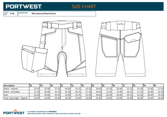 PORTWEST T748, Pantaloni scurți WX3 cu spălare industrială, din policoton elastic, 245 g/mp [2]