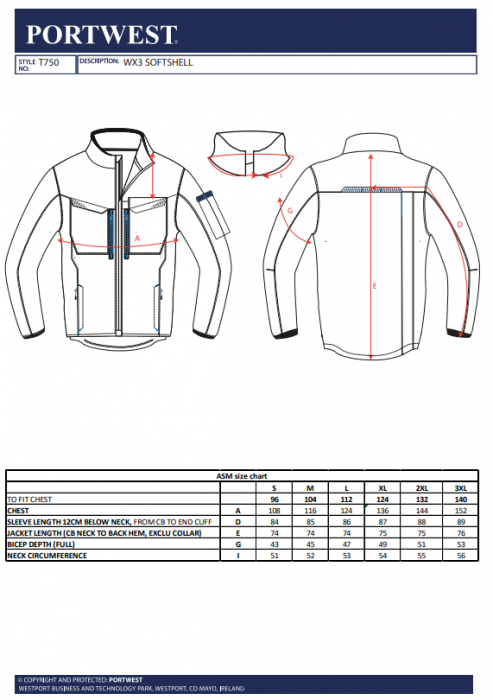 PORTWEST T750, Jachetă tip softshell din poliester și elastan, 310 g/mp, colecția WX3 [3]
