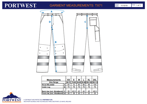 PORTWEST TX71, Pantaloni în talie HiVis Seville, din polibumbac, 245 g/mp [2]