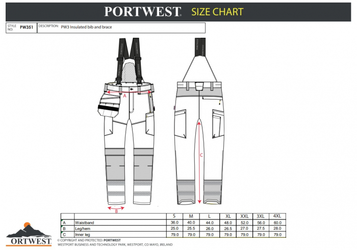 PW3 - 351, Pantaloni cu pieptar de iarnă HI-VIS, din poliester Oxford, 300 g/mp, căptușeală termică 160 g/mp [3]