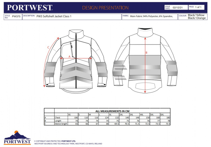 PW3 - 375, Jachetă Softshell Hi-Vis din poliester și elastan, 310 g/mp [3]