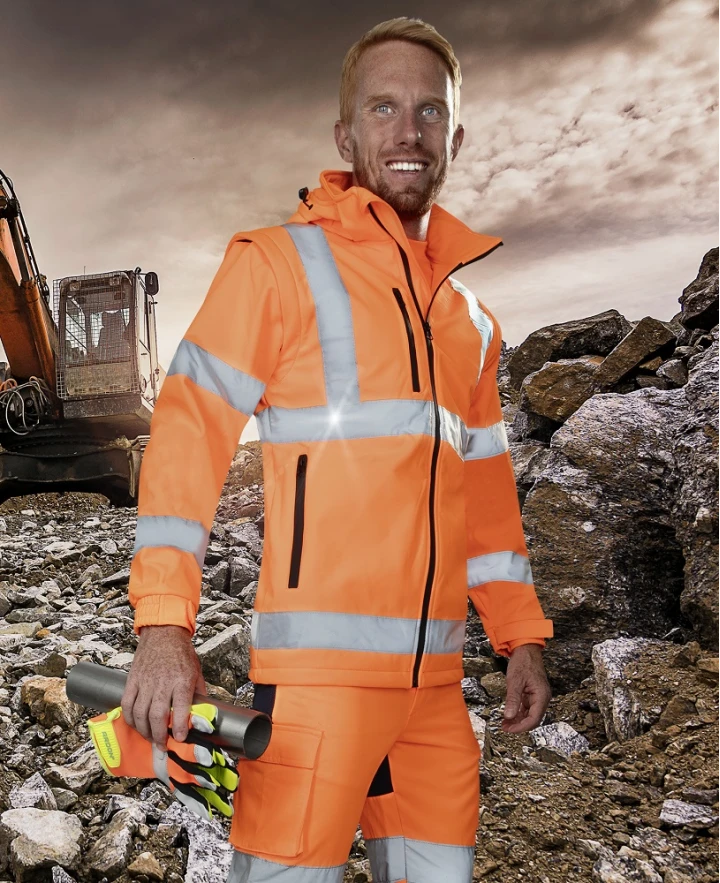 REF501/REF502, Jachetă HI-VIS softshell cu mâneci și glugă detașabile din poliester și spandex, căptușeală micro polar [2]