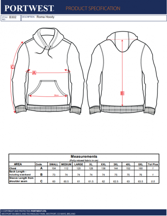 PORTWEST ROMA, Jachetă tip hanorac cu glugă încorporată, din poliester și bumbac, 300 g/mp [2]