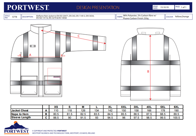 BIZFLAME RAIN - S778, Jachetă impermeabilă antistatică și ignifugă, din poliester, 250 g/mp, căptușeală interioară ignifugă din bumbac 170 g/mp [2]