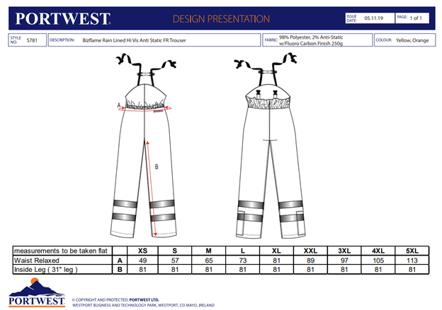 BIZFLAME - S781, Pantaloni HI-VIS cu pieptar, din poliester tratat, 250 g/mp, căptușeală ignifugă din bumbac 170 g/mp [3]