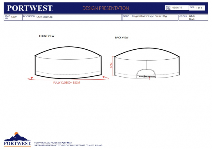 S899, Bonetă bucătar din polibumbac Kingsmill, 190 g/mp [2]