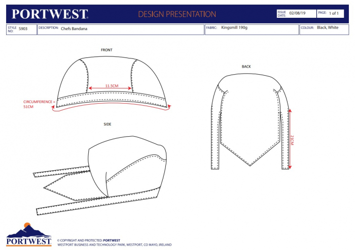 S903, Bandană pentru bucătari din poliester și bumbac, 190 g/mp [3]