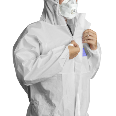COVERPRO 5M30, Combinezon Microporos Filmat de Protecție Tip 5b/6b, 65 g/m², Antistatic, cu Glugă, Alb [3]