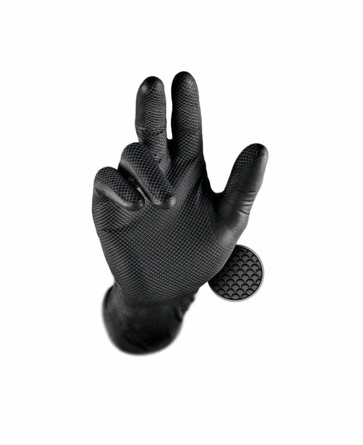 Mănuși Unică Folosință - GRIPPAZ 246, Mănuși de unică folosință din nitril nepudrat, lungime 24 cm, grosime 0,15 mm (0,26 mm la grip) [cutie 50 bucăți]