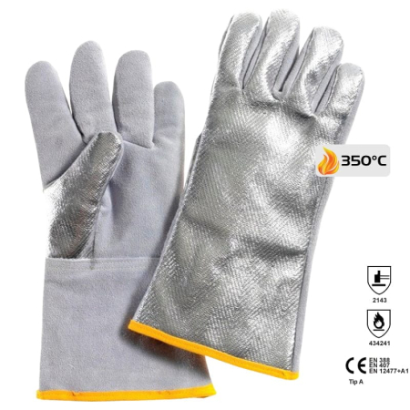 PROTECȚIA MÂINILOR - 35SCRAL, Mănuși de sudură din spalt de bovină cu dos aluminizat, lungime 35 cm