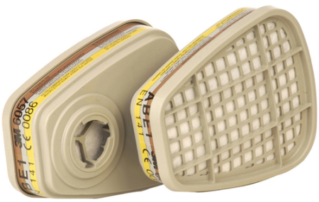 Filtre - 3M 6057 A1B1E1, Filtre pentru vapori organici, gaze anorganice și gaze acide, montare directă pe măștile 3M Seria 6000/6500QL/7500/7907 [set 2 bucăți]
