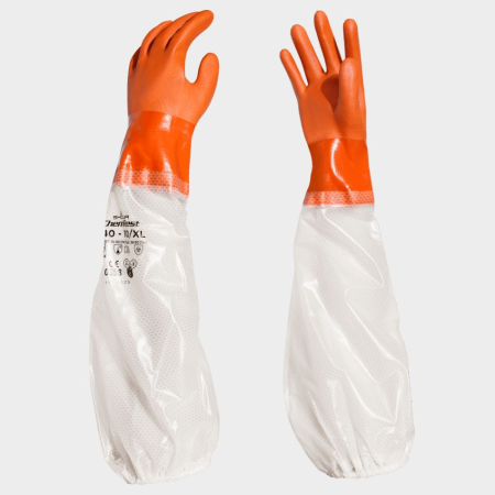 PROTECȚIA MÂINILOR - 640, Mănuși de protecție chimică din bumbac, imersate în PVC, lungime 60 cm